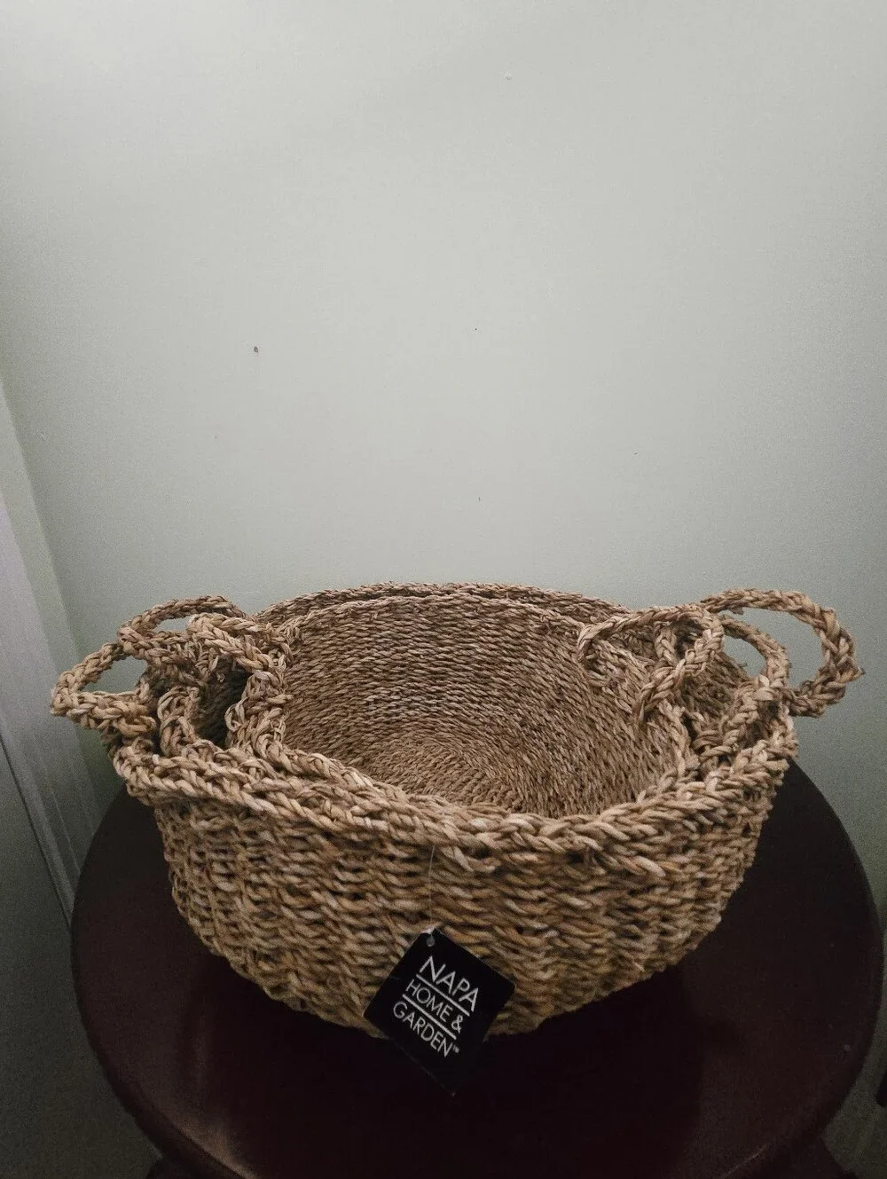 Napa Home and Garden Seagrass Shallow Baskets With Handles Set of 3 NWT